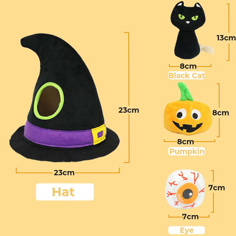 Sombrero de bruja de Halloween Calabaza chirriante Ojos de gato negro Perro Juego de cuatro piezas Juguetes