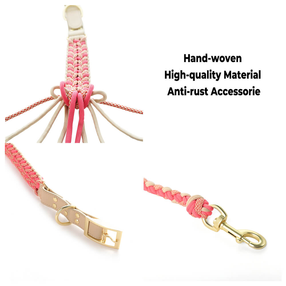 Ensemble collier et laisse pour chien anti-traction multifonctionnel en cuir tissé à la main