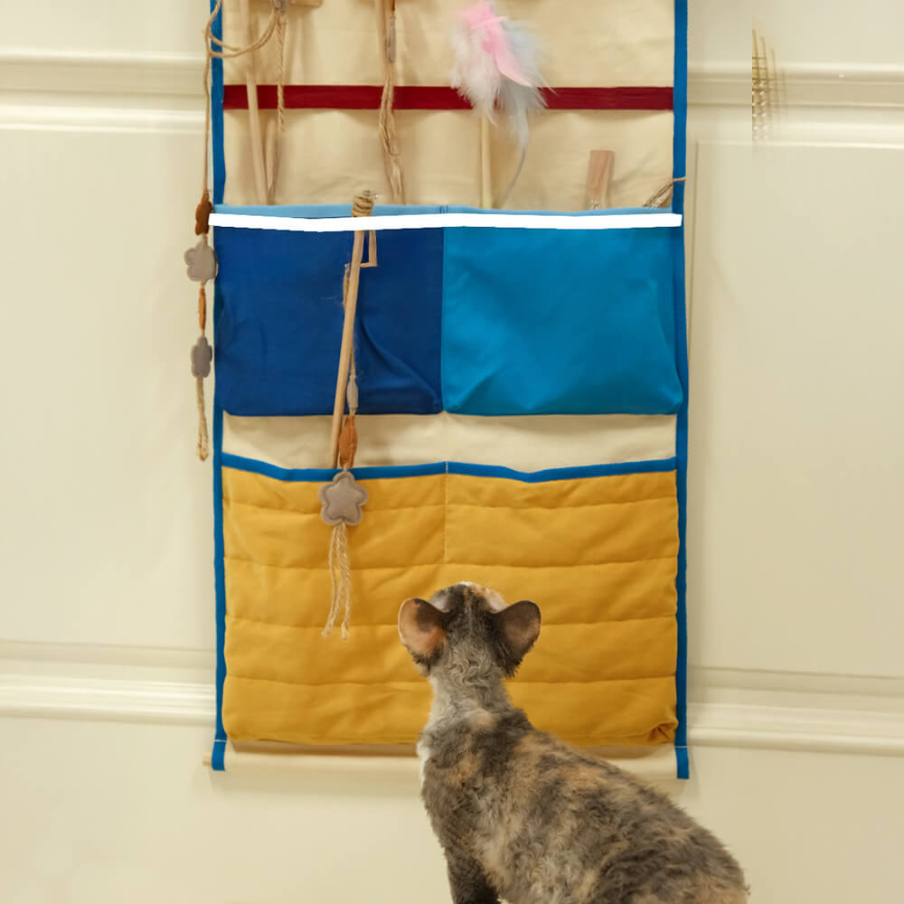 Wall-Mounted Multi-Pocket Cat Toy Storage Bag