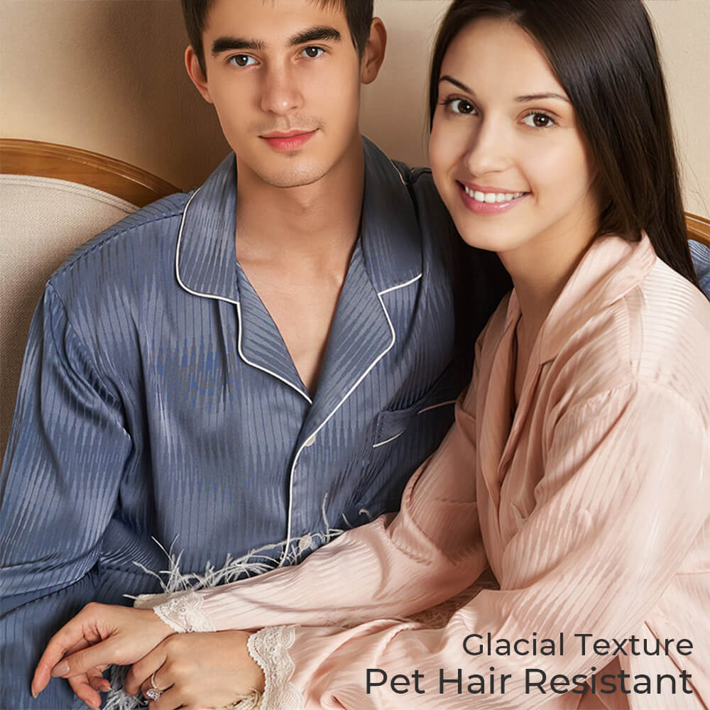 Ice Silk Striped Long-Sleeved Pajamas Skin-Friendly Pet Hair Resistant Couple Pajamas Set