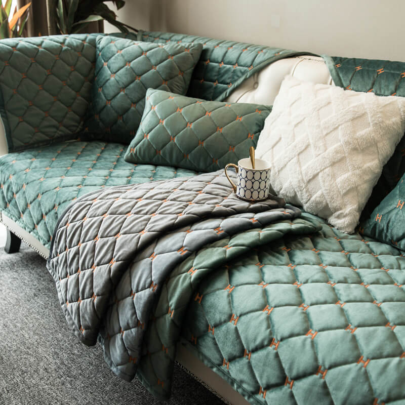 Funda de sofá antideslizante de terciopelo acolchado de lujo