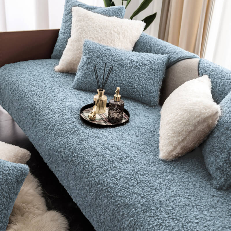 Funda de sofá antideslizante con alfombrilla protectora para muebles de lana cálida de lujo