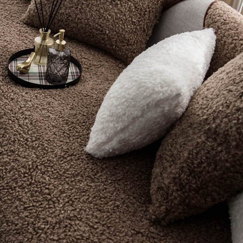 Funda de sofá antideslizante con alfombrilla protectora para muebles de lana cálida de lujo
