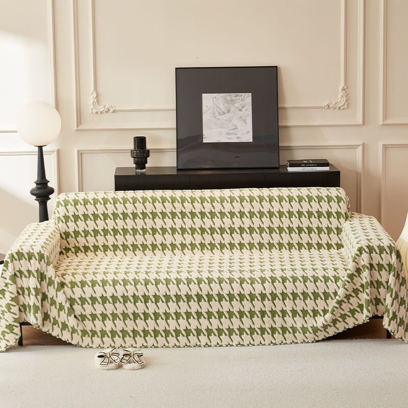 Plush Comfort Houndstooth Furniture Protection Couch Cover