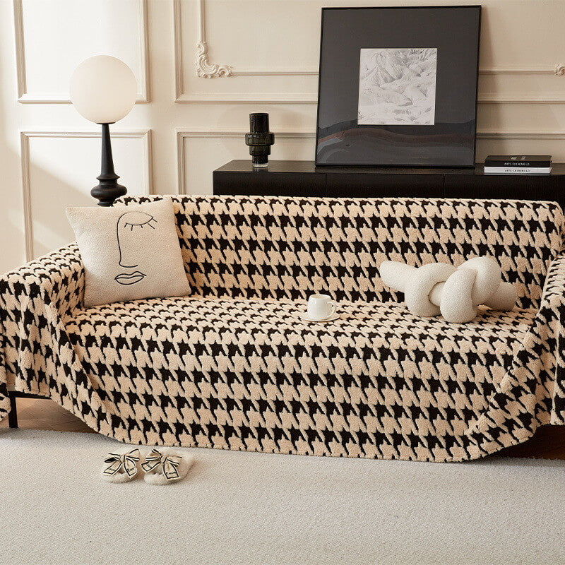 Plush Comfort Houndstooth Furniture Protection Couch Cover