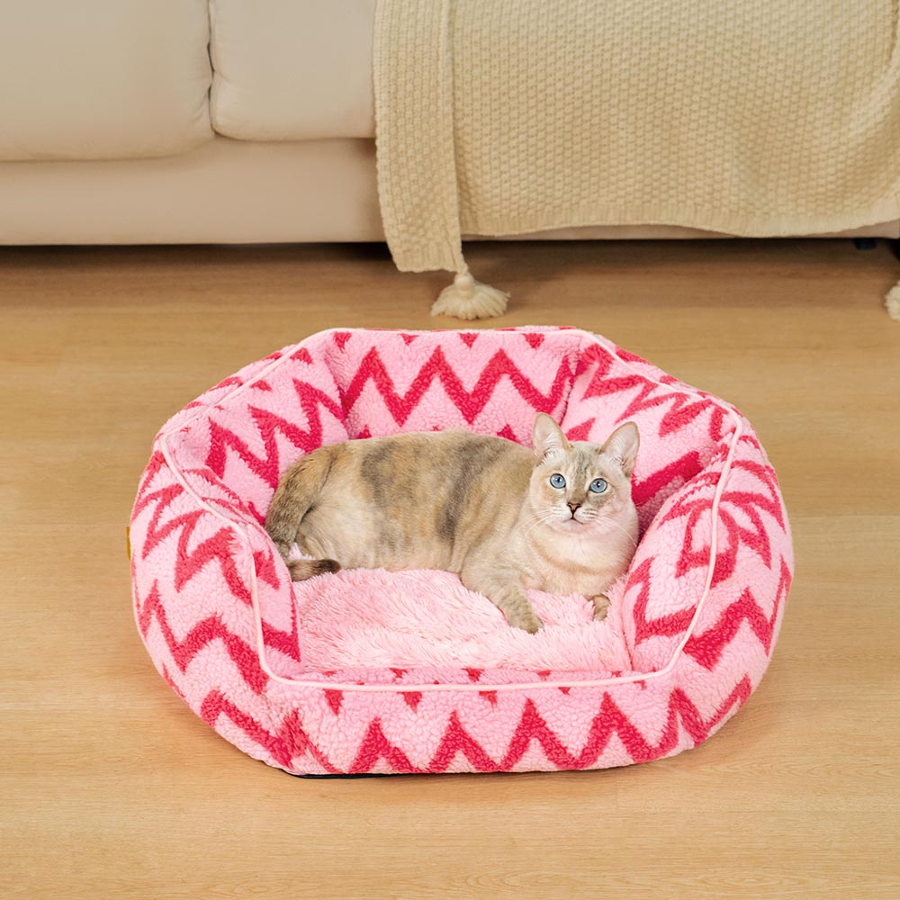 Plush Retreat Chevron Cat Bed-The Warm Hugger