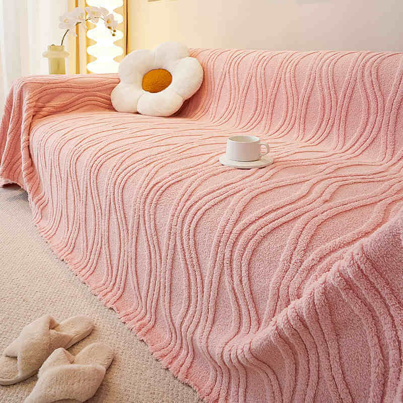 Plush Striped Sofa Protector Warm Full Coverage Couch Cover