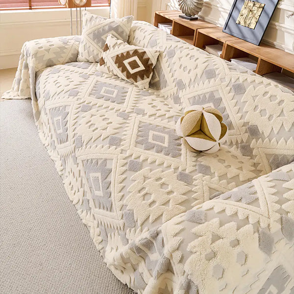 Plush Thickened Geometric Pattern Furniture Blanket Throw Couch Cover