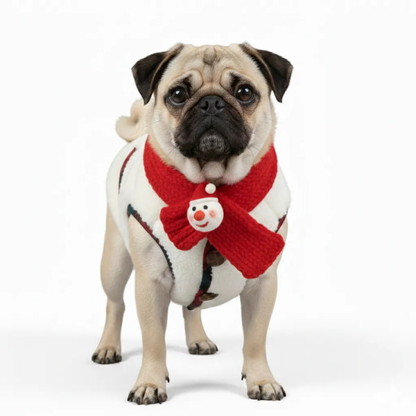 Chaqueta para perros de invierno a cuadros con bufanda: festivo y acogedor para las vacaciones