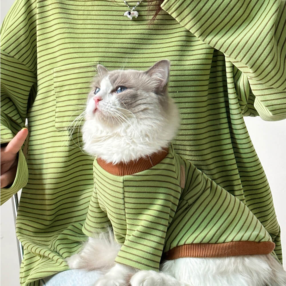 Retro Striped T-shirt Matching Sweatshirt For Dogs And Owners