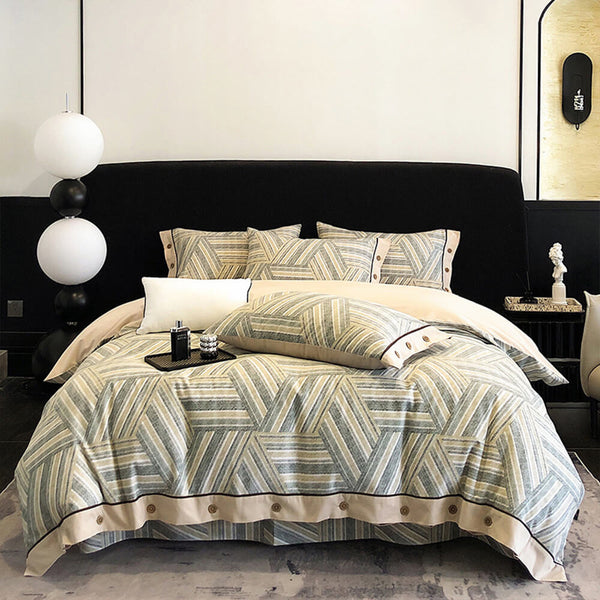 <tc>Color</tc>Juego de sábanas con botones de algodón cepillado ultrasuave y geométrico