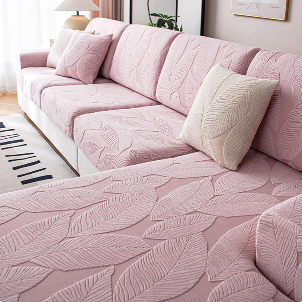 Modern Leaf Jacquard Waterproof Anti-Scratch Stretch Full Wrap Couch Cover