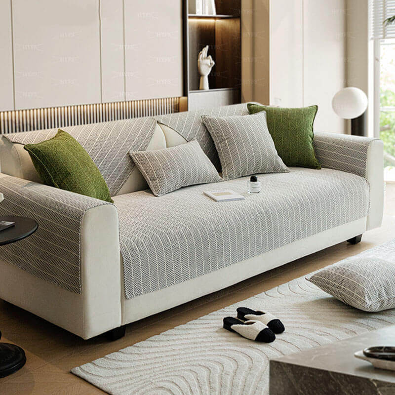 Funda de sofá en espiga antirrayas de chenilla de color liso