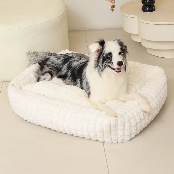 Square Striped Short Plush Fluffy Dog Bed for Small to Large Dogs’ Deep Rest