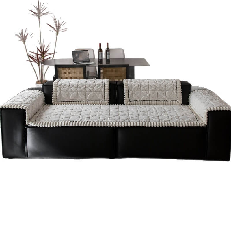 Patrón de hojas de felpa corta espesada Cubierta de sofá sin deslizamiento resistente a los rasguños