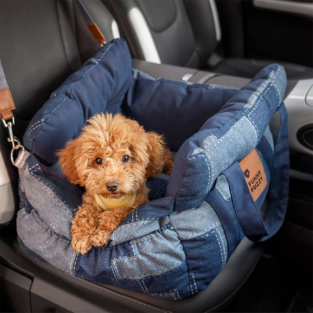 Traversin de sécurité de voyage, lit de siège de voiture en Patchwork de Denim Vintage pour chien