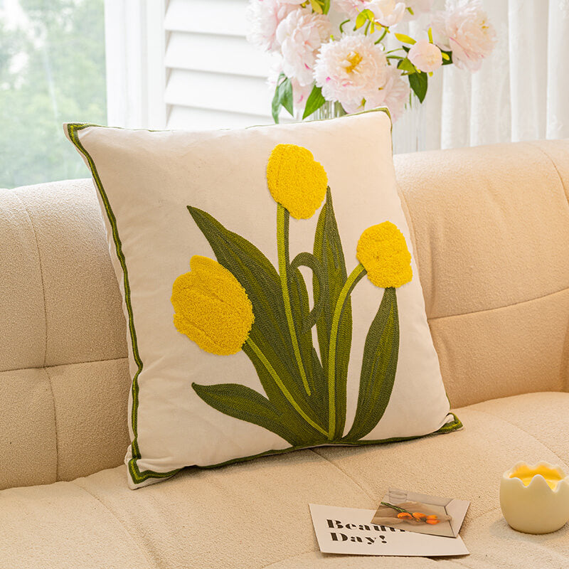 Tulip Sunflower Bouquet Home Decor Sofa Pillow