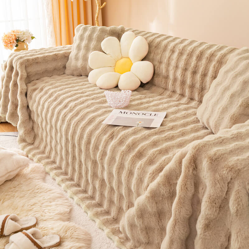 Ultra-Soft Faux Rabbit Fur Skin-Friendly Full Protection Couch Cover