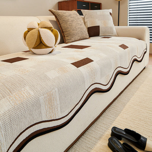 Cubierta de sofá anti-deslizamiento duradera de patrón de espiga con molduras onduladas-resistente a los rasguños de mascotas