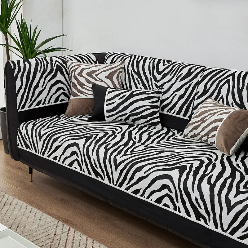 Funda protectora para sofá de chenilla con estampado de cebra salvaje