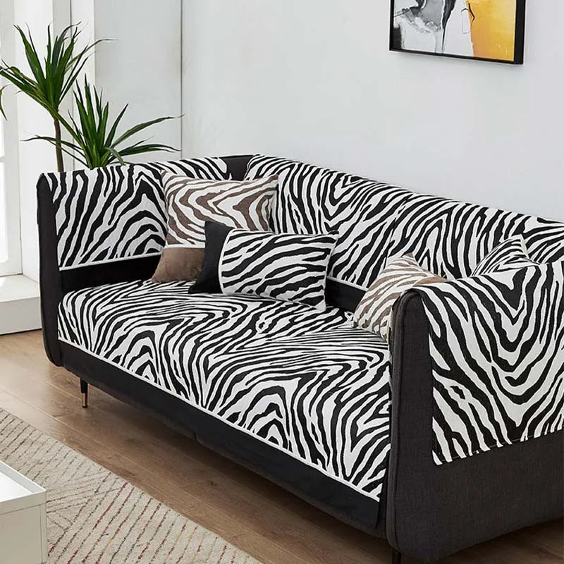 Funda protectora para sofá de chenilla con estampado de cebra salvaje