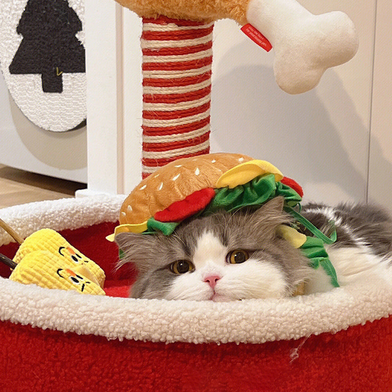 Funda para cabeza de hamburguesa, sombrero para mascota, funda para cabeza divertida para perro y gato