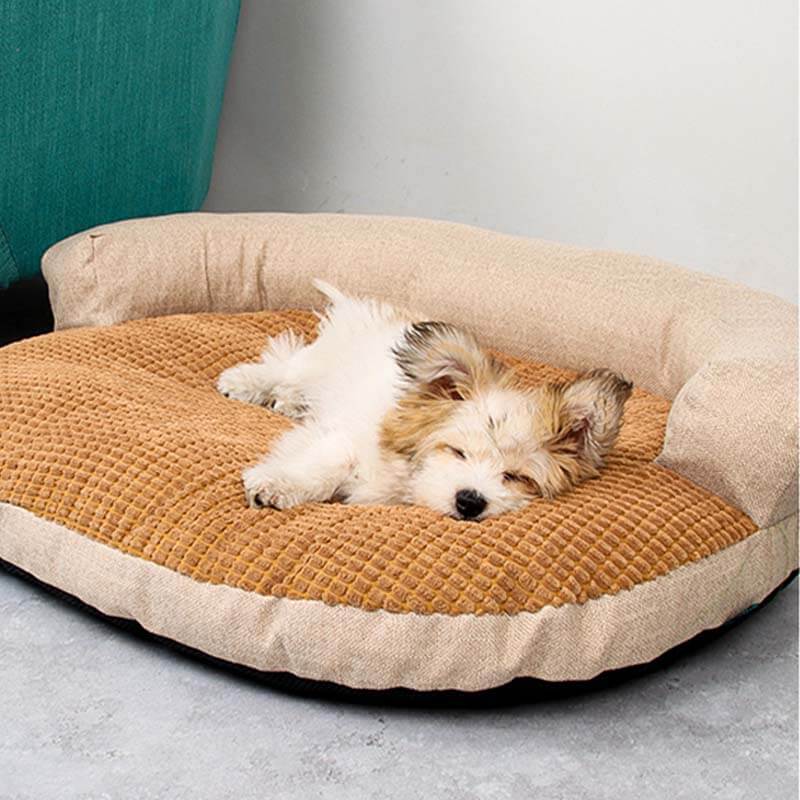 Sofá cama interior extraíble para mascotas con protector de cuello de lana de maíz