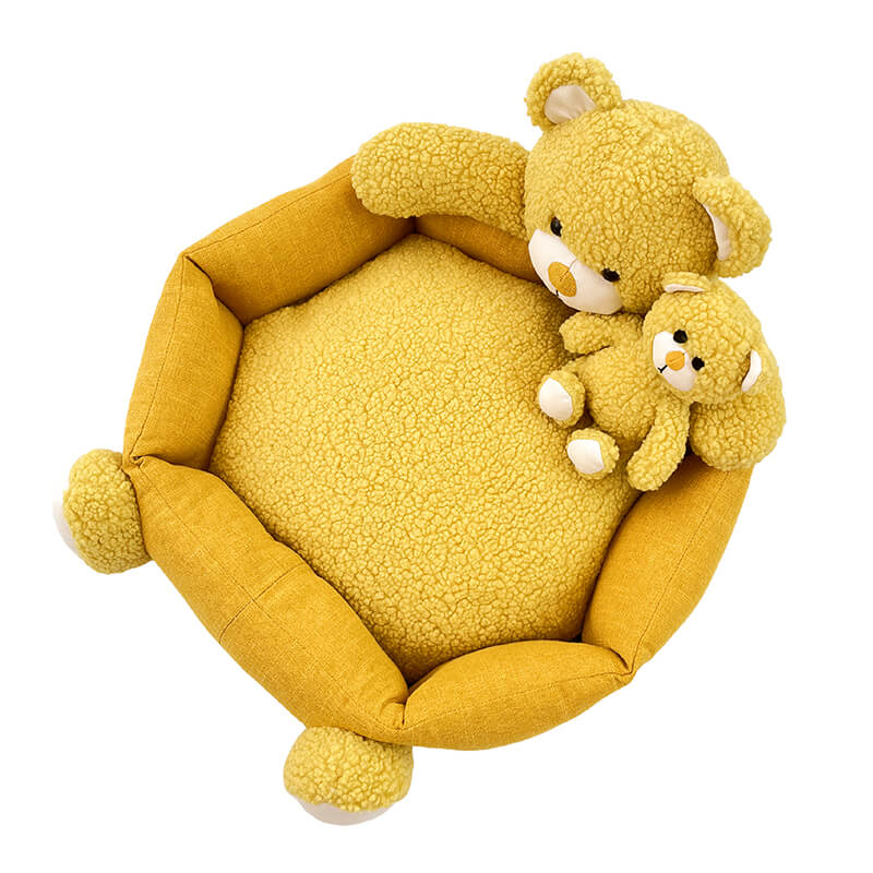 Niedliches Teddybär-Haustierbett mit Bärenspielzeug, Hunde- und Katzenbett