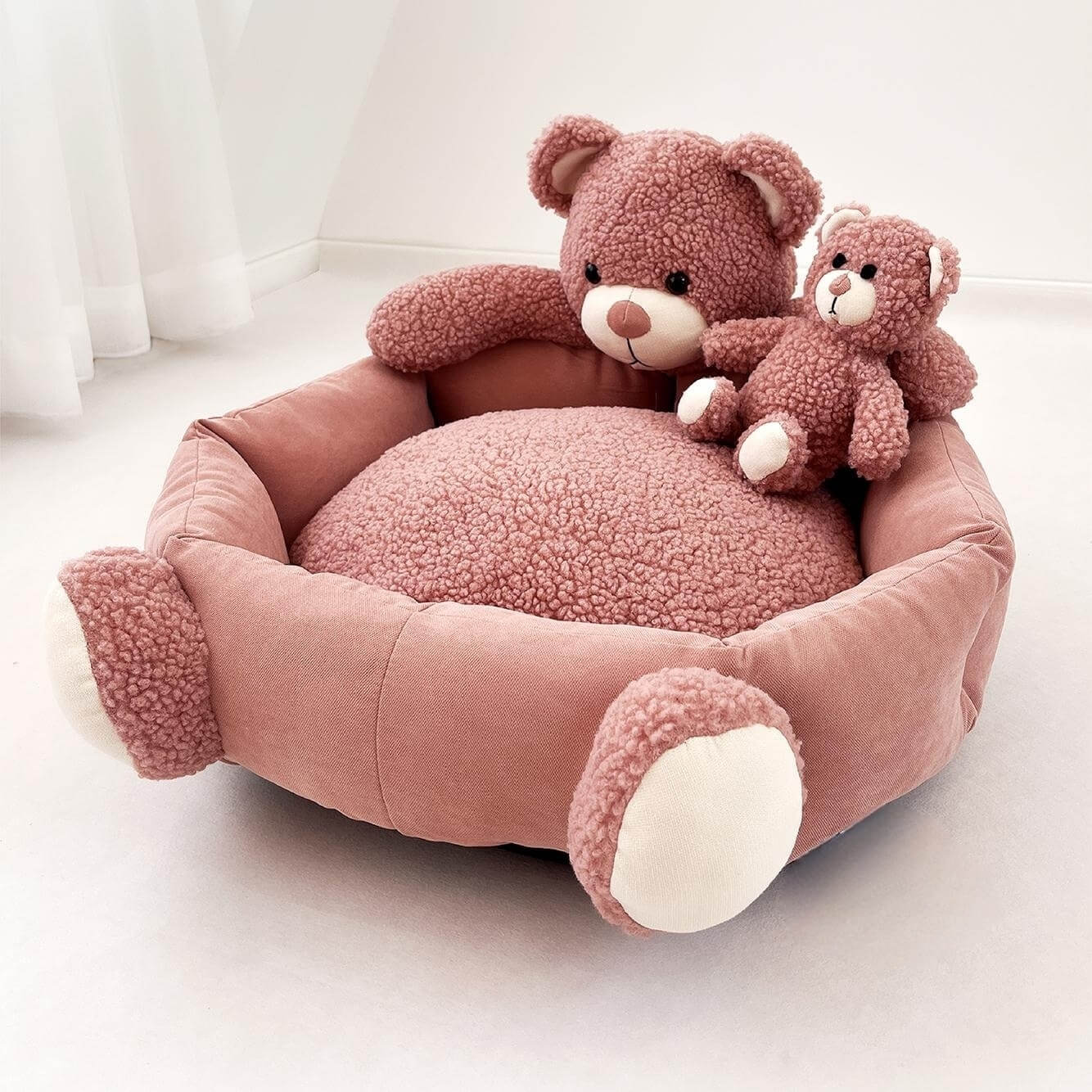 Lit pour animaux de compagnie mignon ours en peluche avec lit pour chien et chat jouet ours