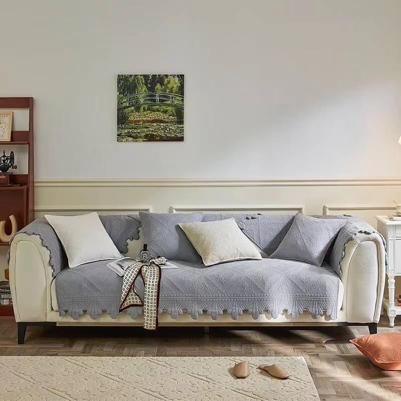 Funda de sofá lavable de algodón con ribete de hojas de moda