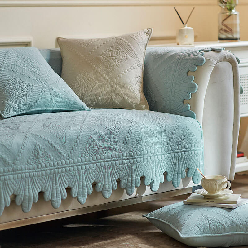 Waschbarer Couchbezug aus Baumwolle mit modischem Blattbesatz