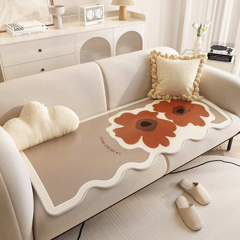 Funda de sofá antideslizante de seda de hielo con flores, funda de sofá antiarañazos, alfombrilla para mascotas