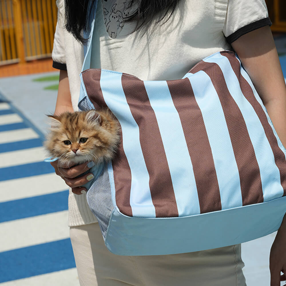 Bolsa de transporte para gatos con salida transpirable y gran espacio a rayas