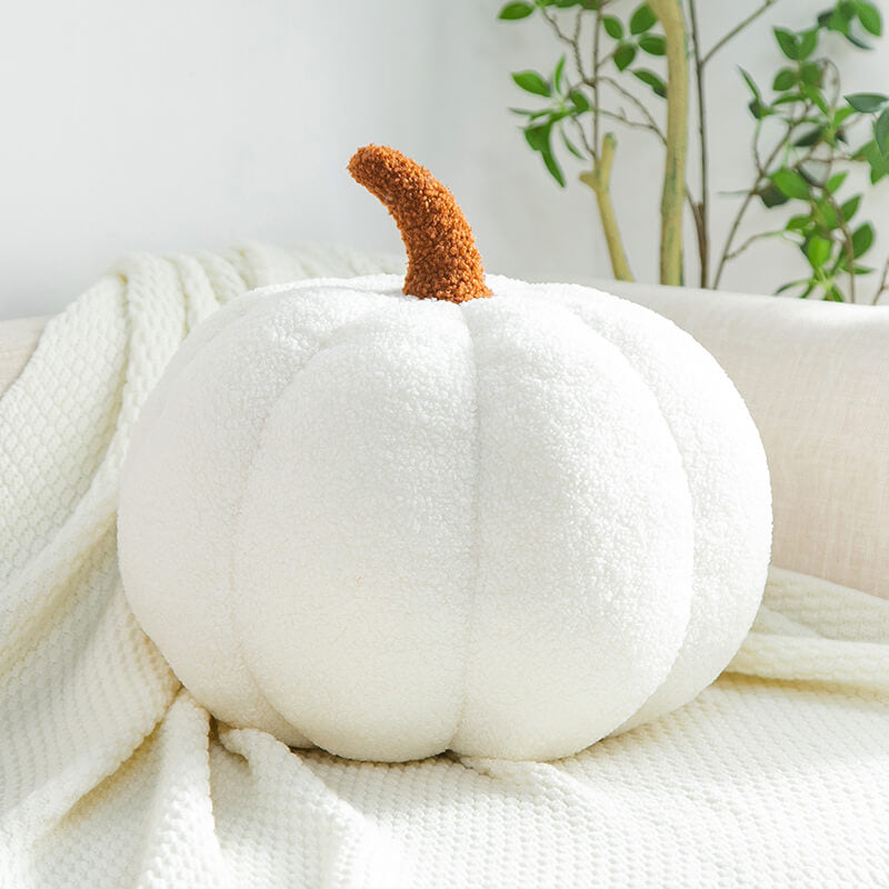 Almohada de sofá con diseño de calabaza y forro polar de peluche