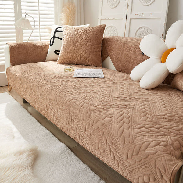 Cubierta de sofá de bordado de trigo de terciopelo de cristal cálido