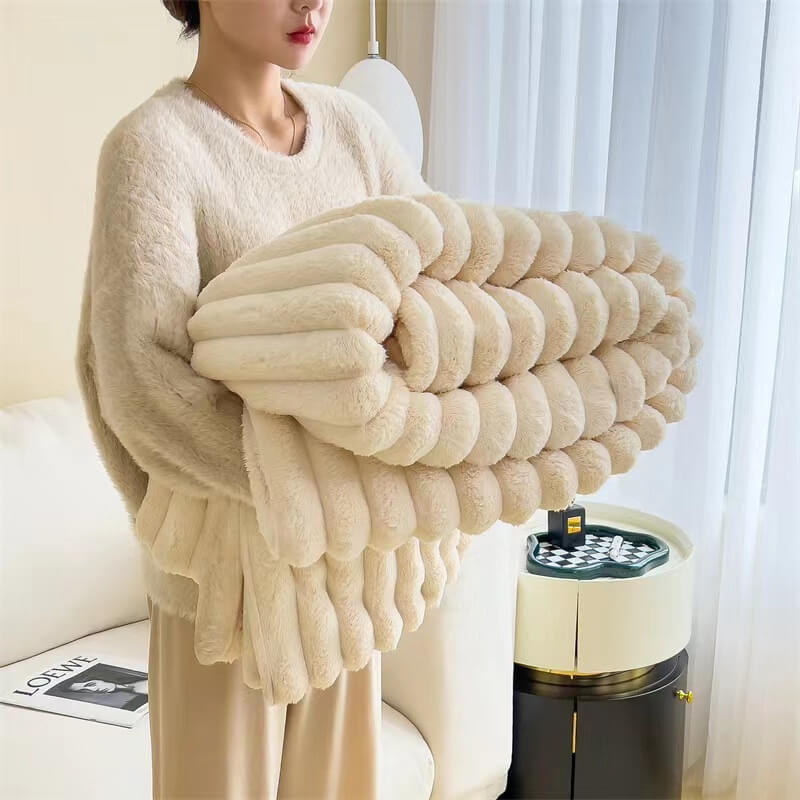 Warm Faux Rabbit Plush Sofa Throw Blanket Human Dog Blanket