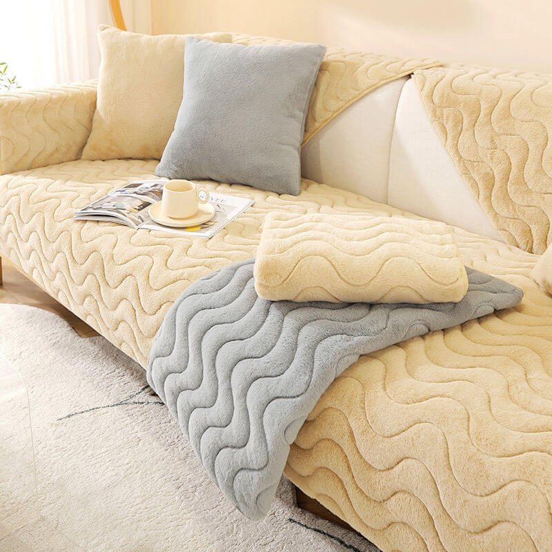 Funda de sofá antideslizante de felpa suave con patrón de ondas