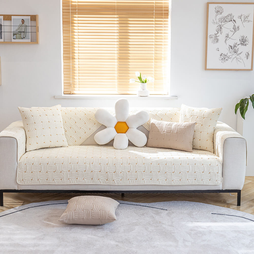 Funda de sofá seccional acolchada de algodón con patrón de tejido
