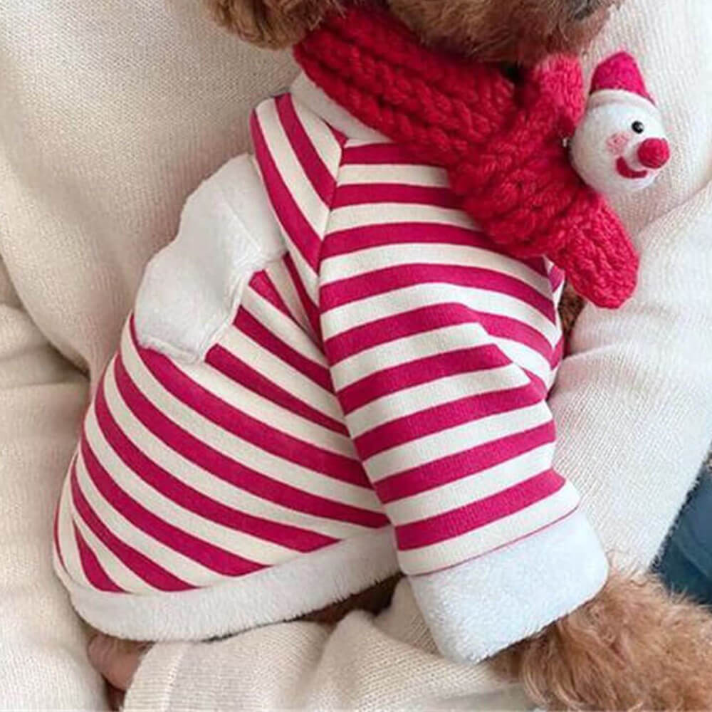 Cozy Striped Dog Sweater with Matching Scarf - Perfect for Winter Walks