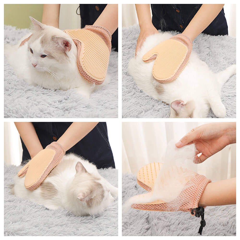 Guante de aseo con cepillo flotante para mascotas de doble cara de silicona