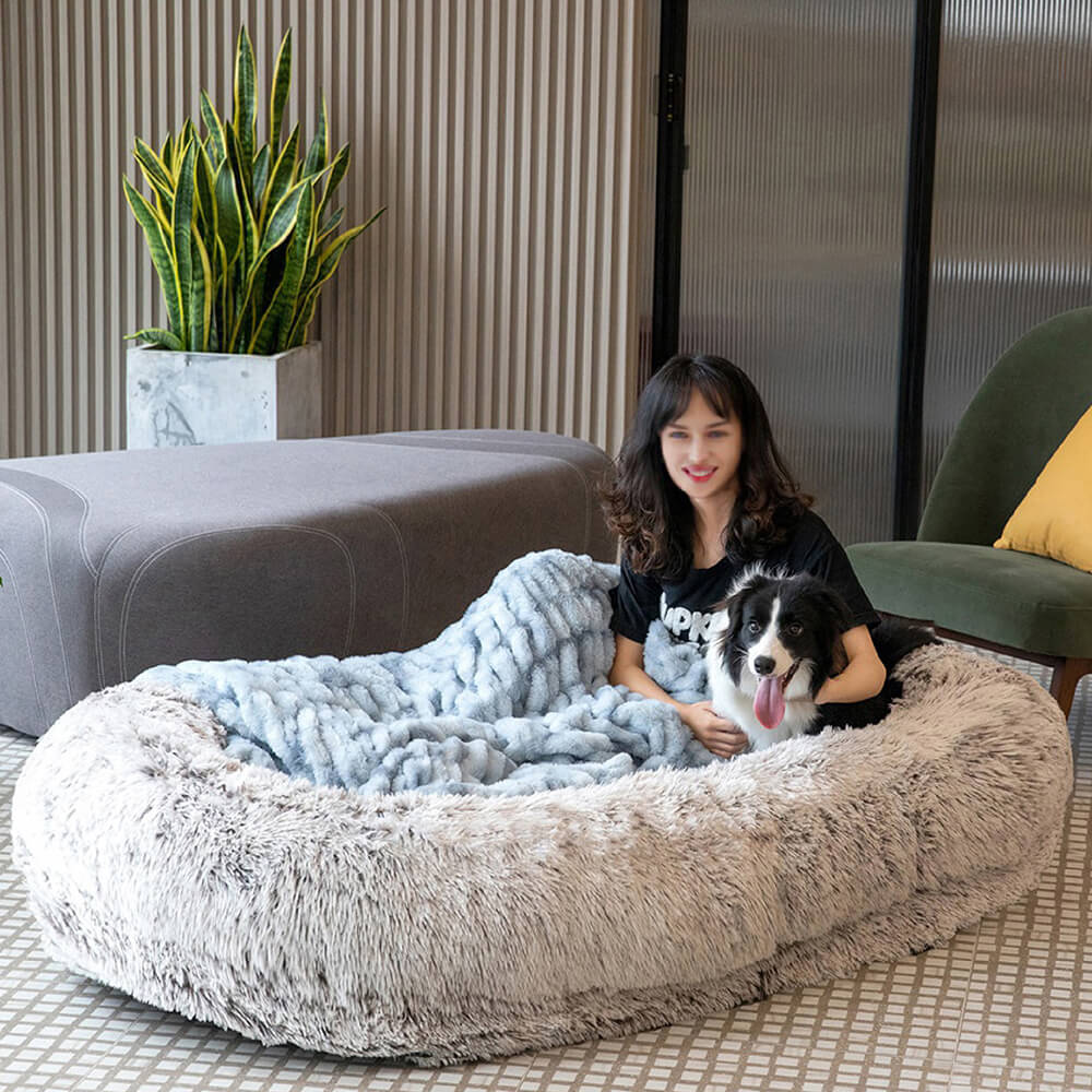 Luxuriöses, supergroßes menschliches Hundebett mit superweicher Haustierdecke