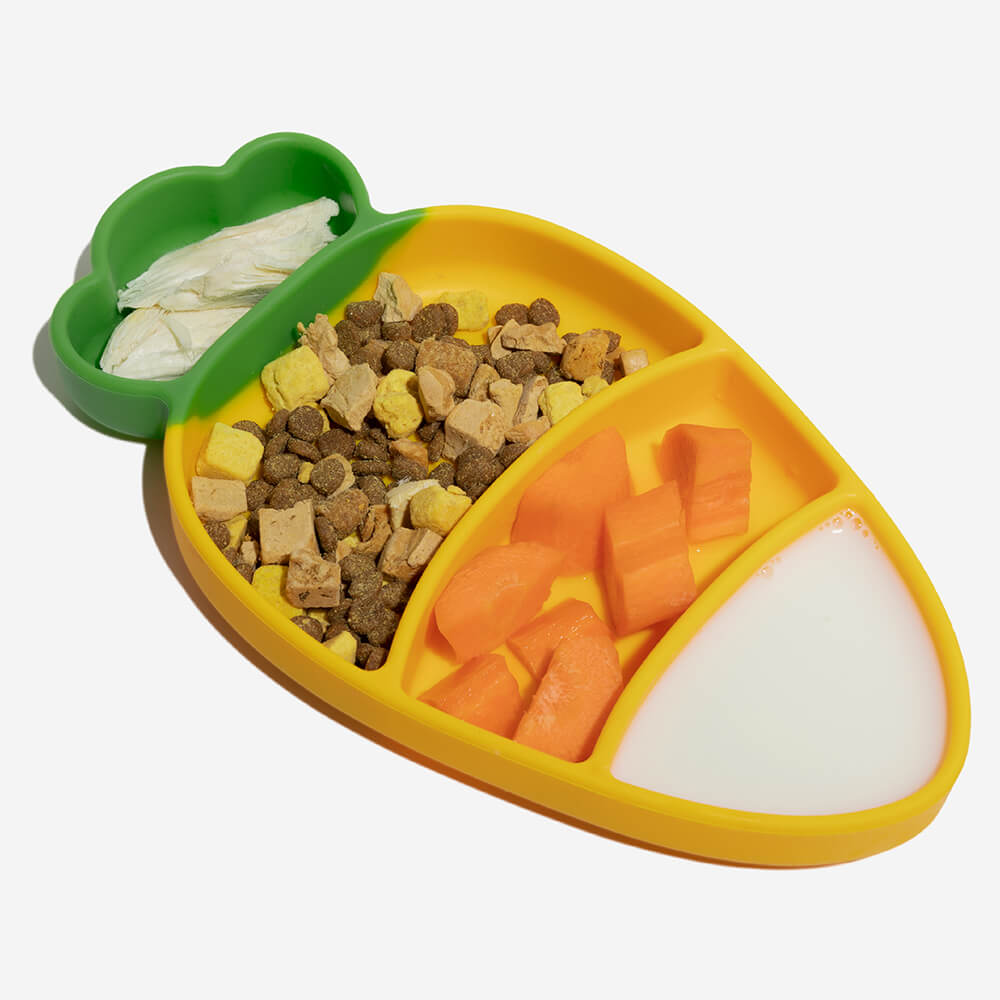 Tazón para mascotas con ventosa de silicona y zanahoria