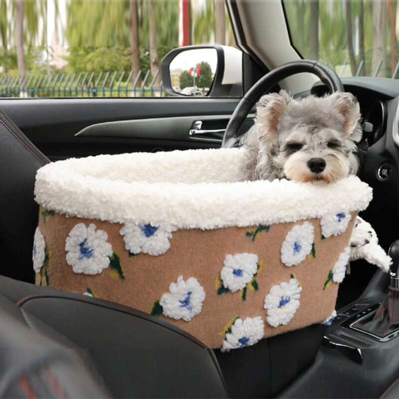 Asiento de coche del animal doméstico de la consola central del asiento de seguridad del coche del perro del paño grueso y suave de la flor